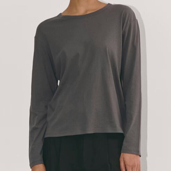 Everlane Women's The Air Cotton Long Sleeve Tee in‎ Graphite - Size L Large - Picture 1 of 6